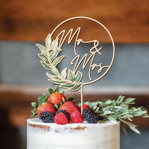 Viwoody Mr & Mrs Wooden Wedding Cake Topper, 5.5x7.9 Inch Rustic Bride and Groom Keepsake