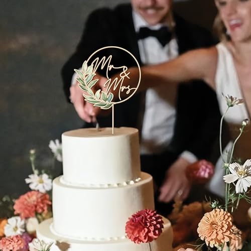 Viwoody Mr & Mrs Wooden Wedding Cake Topper, 5.5x7.9 Inch Rustic Bride and Groom Keepsake