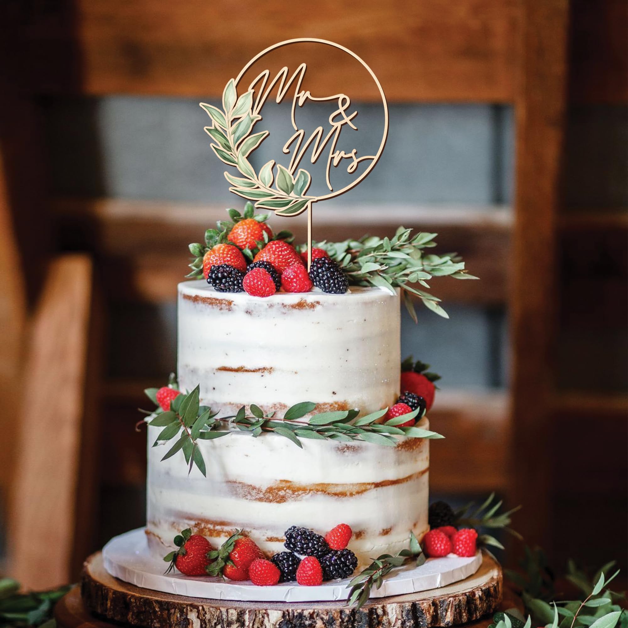 Viwoody Mr & Mrs Wooden Wedding Cake Topper, 5.5x7.9 Inch Rustic Bride and Groom Keepsake