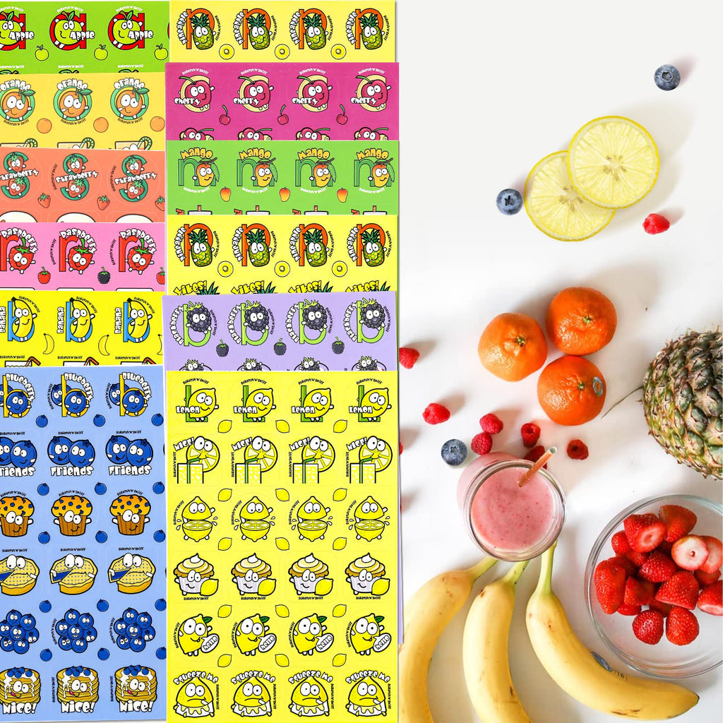 VKPI 1152 Scratch and Sniff Stickers - 24 Fruit & Food Scents, 48 Sheets, 144 Designs for Kids Rewards and Crafts