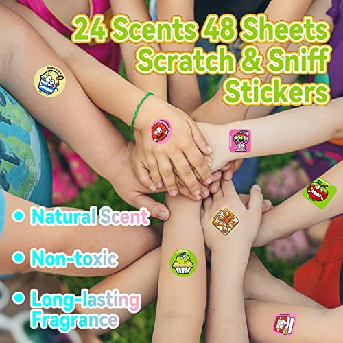 VKPI 1152 Scratch and Sniff Stickers - 24 Fruit & Food Scents, 48 Sheets, 144 Designs for Kids Rewards and Crafts