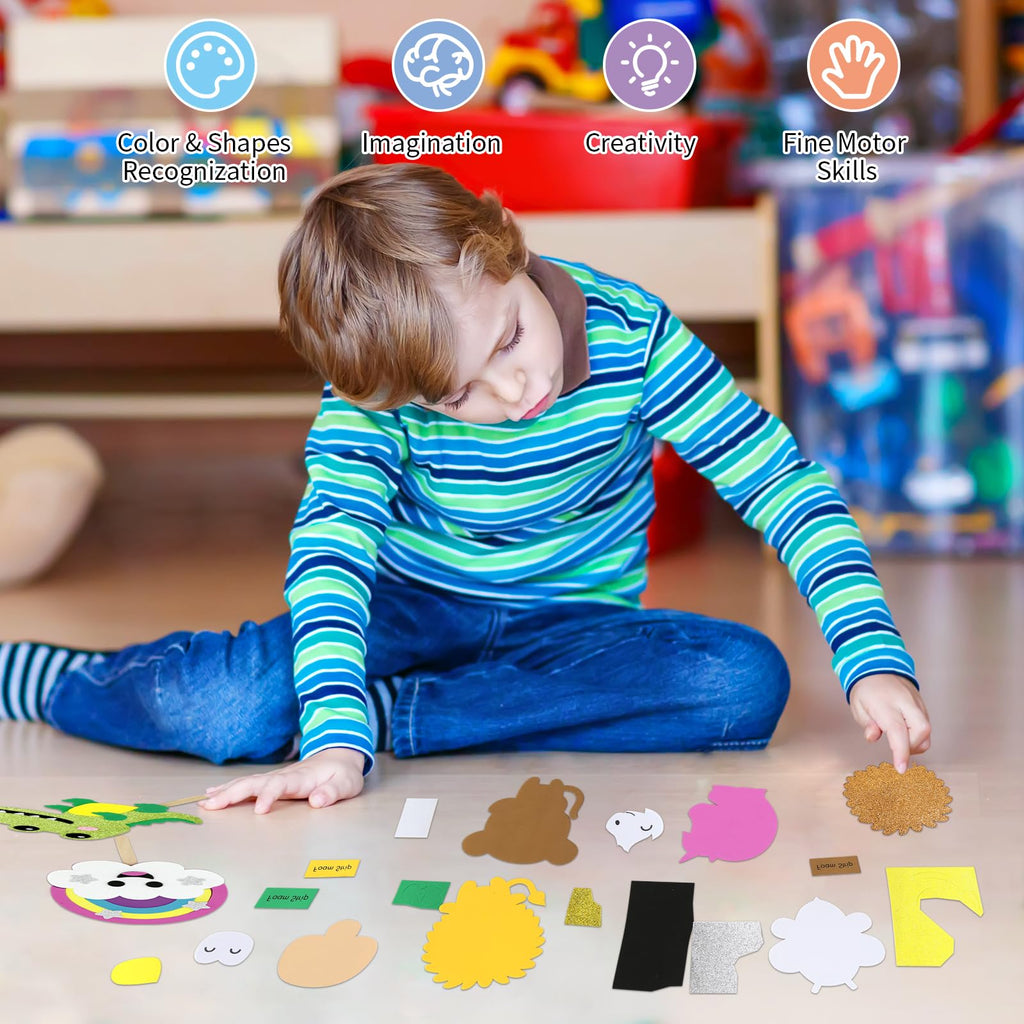 VKPI 6 Popstick Puppets Craft Kit – Foam Animal Puppets for Kids, Ages 4+