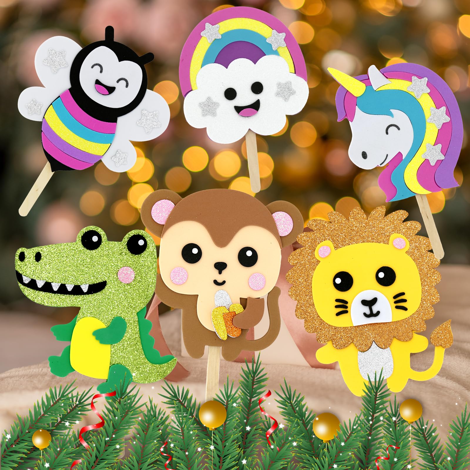 VKPI 6 Popstick Puppets Craft Kit – Foam Animal Puppets for Kids, Ages 4+