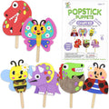 VKPI Popstick Puppets Craft Kit for Kids Ages 4+ – 6 Foam Dinosaur & Butterfly Puppets, No Glue Needed
