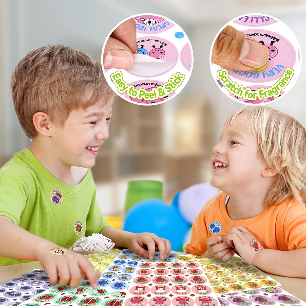 VKPI Scratch and Sniff Stickers – 1152 Pieces, 12 Scents, 48 Sheets, Natural Fragrance, Reusable – Perfect for Kids Rewards, Teachers, Party Favors, and Christmas Gifts