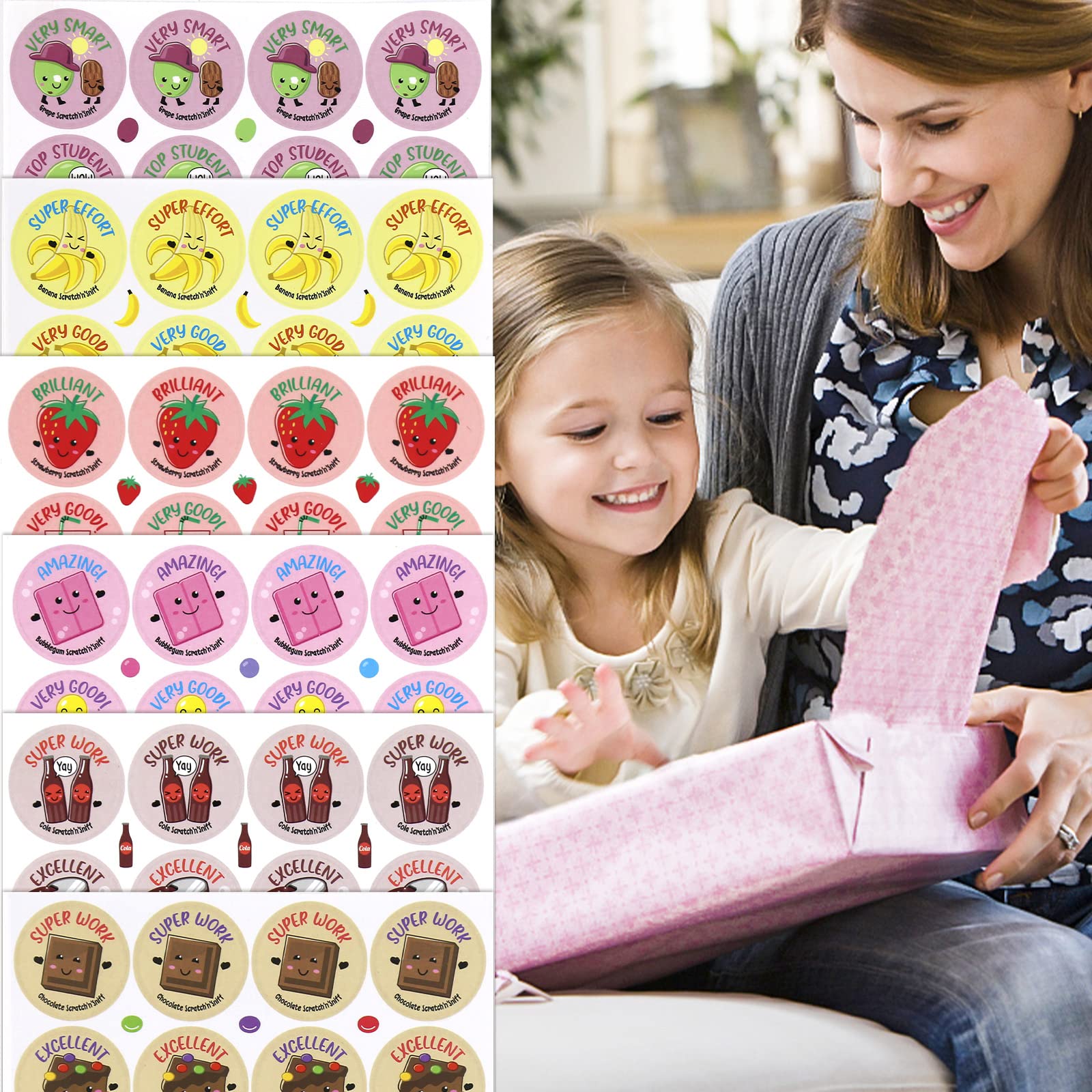VKPI Scratch and Sniff Stickers – 1152 Pieces, 12 Scents, 48 Sheets, Natural Fragrance, Reusable – Perfect for Kids Rewards, Teachers, Party Favors, and Christmas Gifts