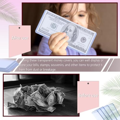 Vmiapxo 50 Pack Dollar Bill Sleeves - Clear Hard Plastic Currency Holders, Waterproof Top-Load Sleeves for Standard Bills and Collectibles