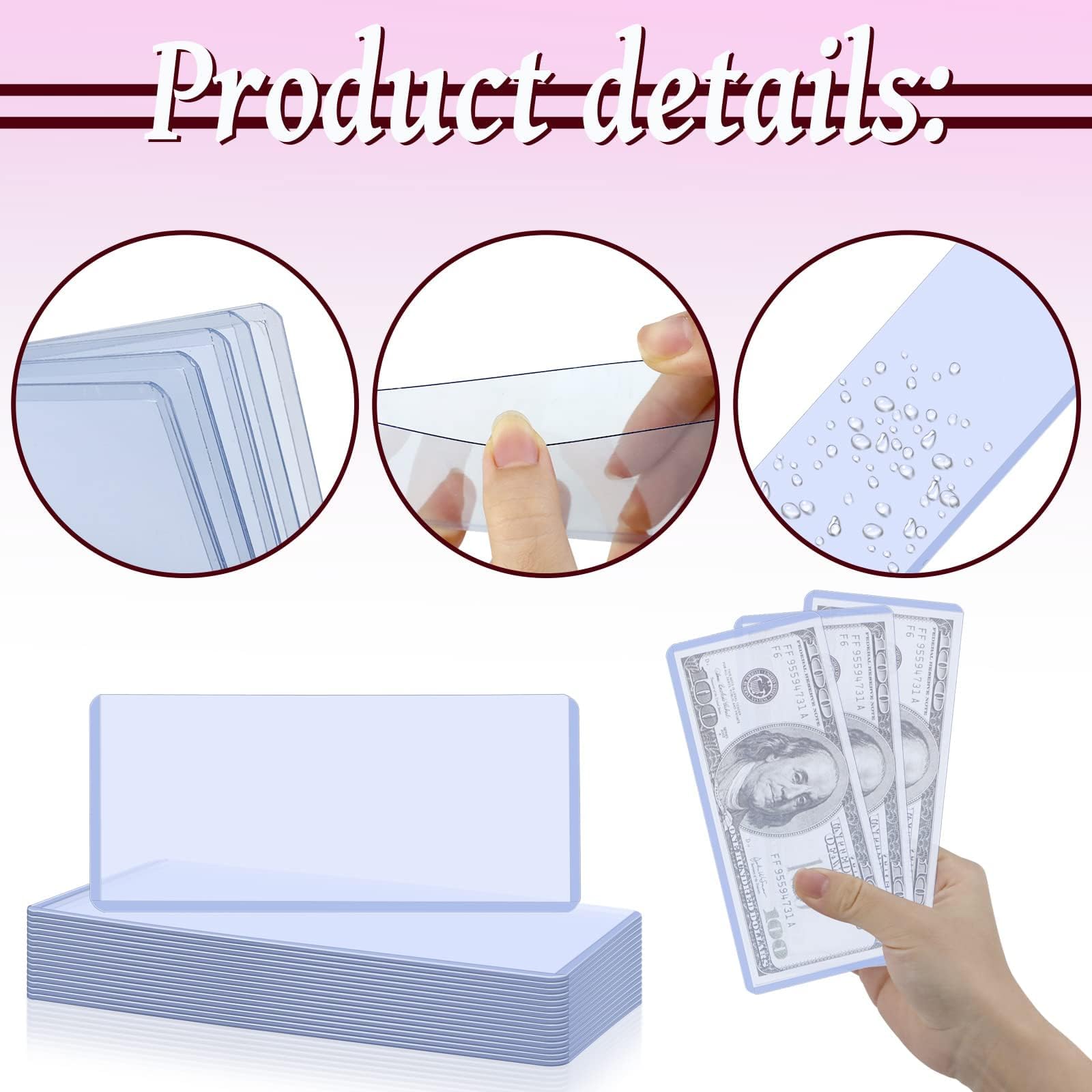 Vmiapxo 50 Pack Dollar Bill Sleeves - Clear Hard Plastic Currency Holders, Waterproof Top-Load Sleeves for Standard Bills and Collectibles