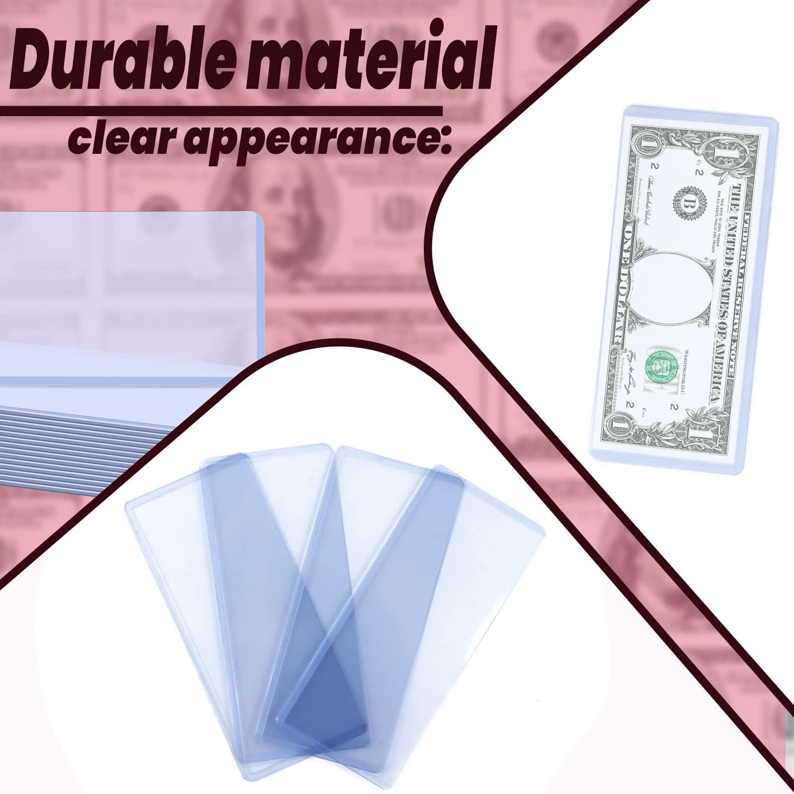 Vmiapxo 50 Pack Dollar Bill Sleeves - Clear Hard Plastic Currency Holders, Waterproof Top-Load Sleeves for Standard Bills and Collectibles