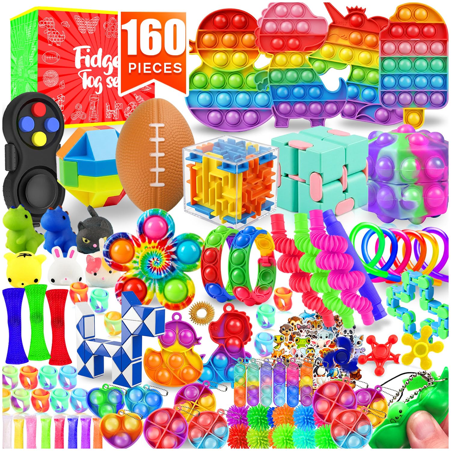 VNAMO 160-Pack Fidget Toys for Kids 4-12, Bulk Sensory Toys for Autism, Party Favors, Classroom Prizes, Stocking Stuffers, Goodie Bag Fillers