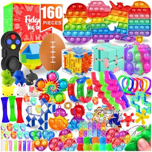 VNAMO 160-Pack Fidget Toys for Kids 4-12, Bulk Sensory Toys for Autism, Party Favors, Classroom Prizes, Stocking Stuffers, Goodie Bag Fillers