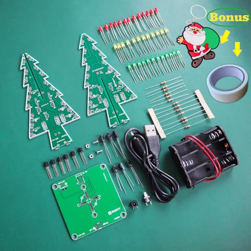 VOGURTIME 3D Christmas Tree Soldering Kit – DIY LED Flashing Light Project with 36 LEDs