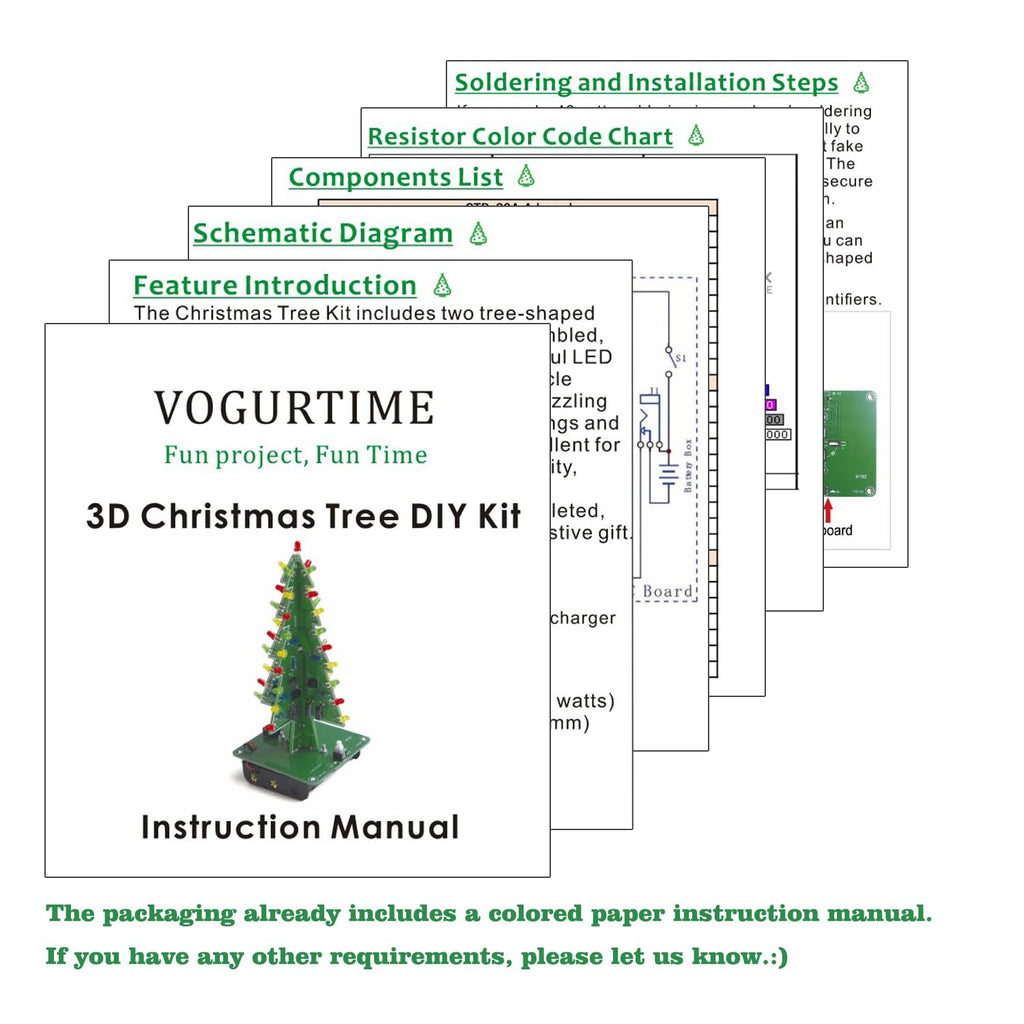 VOGURTIME 3D Christmas Tree Soldering Kit – DIY LED Flashing Light Project with 36 LEDs
