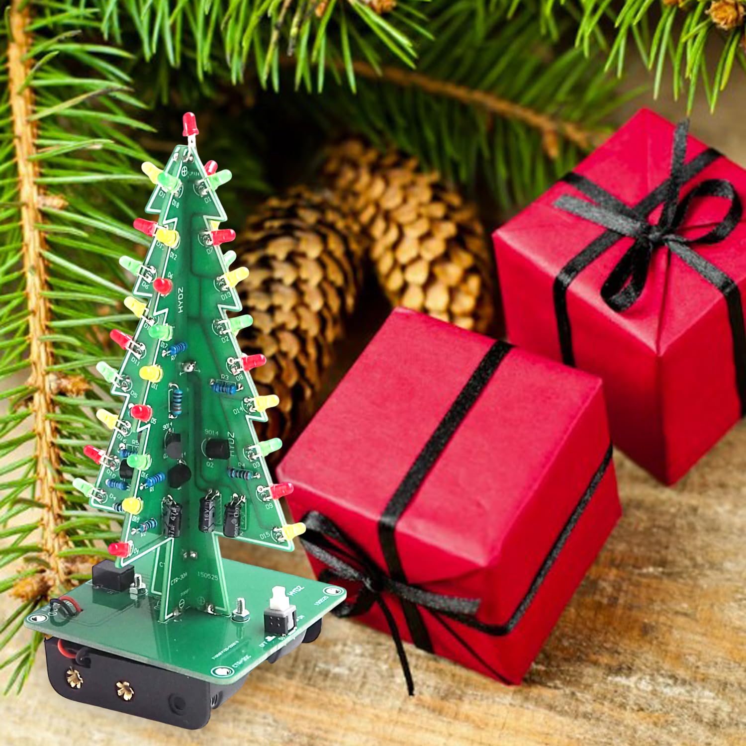 VOGURTIME 3D Christmas Tree Soldering Kit – DIY LED Flashing Light Project with 36 LEDs
