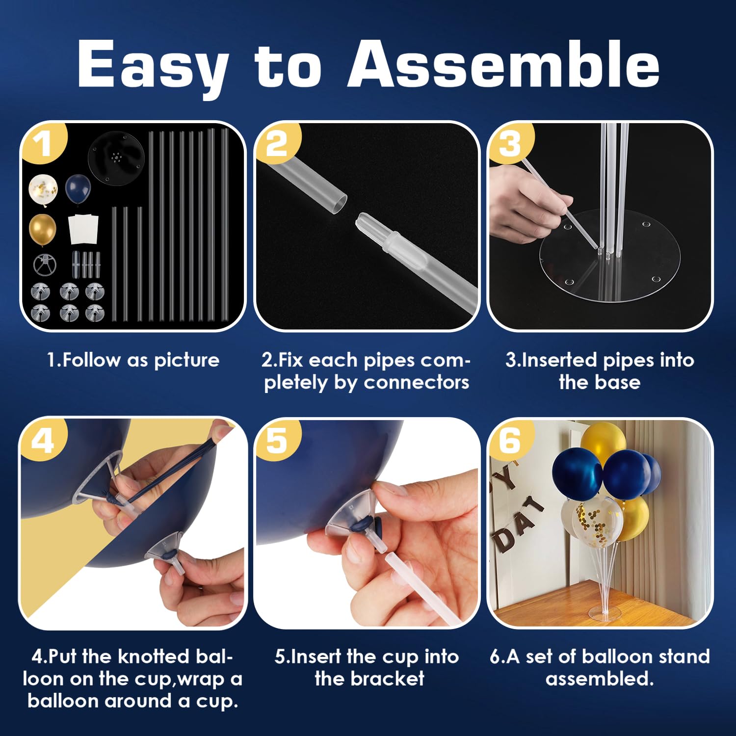 Voircoloria Balloon Stand Kit 4 Sets Navy Gold Party Decorations
