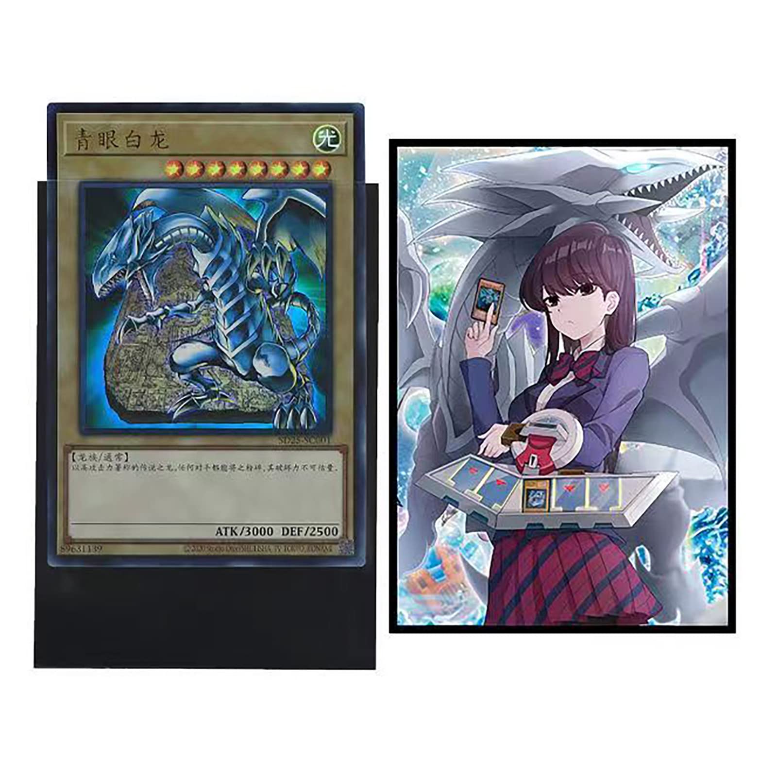 Volcanic Island 50-Pack Holographic Blue-Eyes White Dragon Top-Loading Card Sleeves for Yu-Gi-Oh and Japanese-Size Cards (63x90mm)
