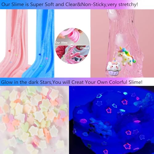 Vomkela Mermaid Slime Kit - Clear & Cloud Slime Bucket with 300ml Pink Slime, 12 Fillings, 5 Resin Accessories - DIY Stress Relief Toy for Kids Birthday Party