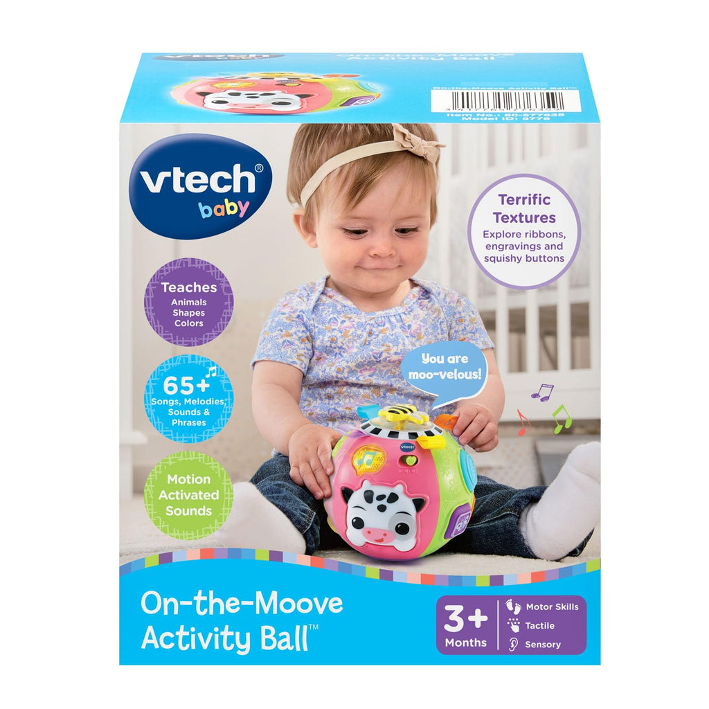 VTech On-the-Moove Activity Ball, Pink – Motion-Activated Crawling Toy with Textures and Animal Friends