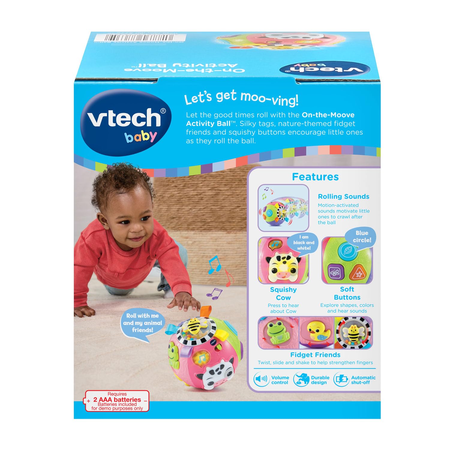 VTech On-the-Moove Activity Ball, Pink – Motion-Activated Crawling Toy with Textures and Animal Friends