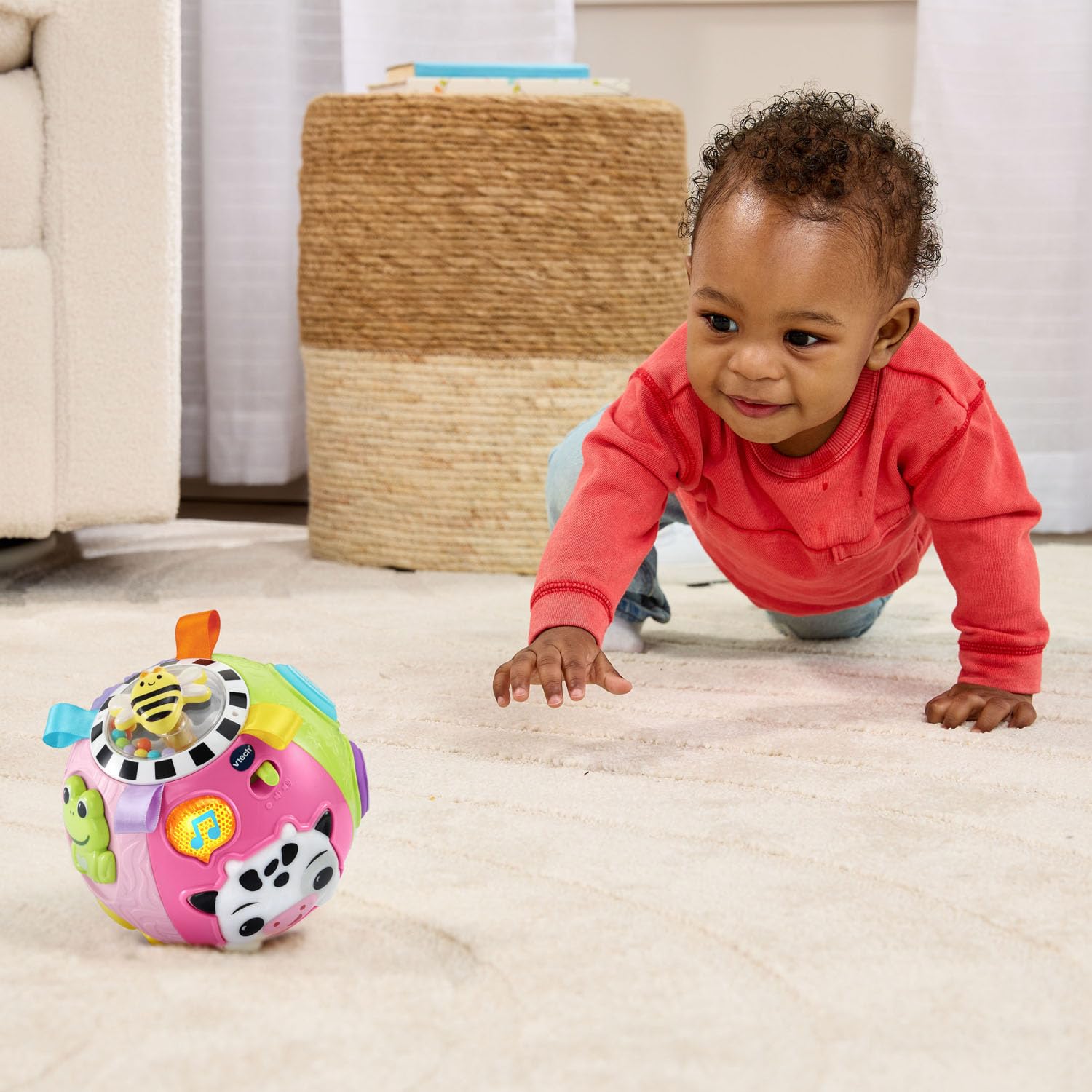 VTech On-the-Moove Activity Ball, Pink – Motion-Activated Crawling Toy with Textures and Animal Friends