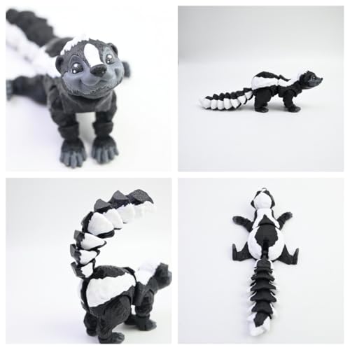 VUNDO 3D Printed Articulated Skunk Fidget Toy – 6-Inch Grey Flexible Desk Decoration