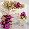 Vurxanqo Metallic Magenta, Gold & White Balloon Garland Arch Kit - 134 Balloons for Bachelorette, Birthday Party Decor