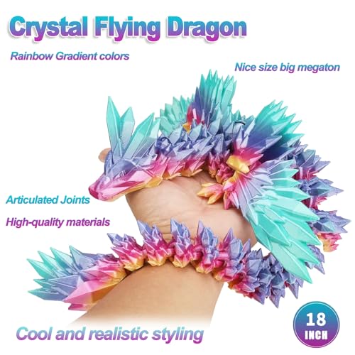 VUTIKPIX 18-Inch 3D Printed Articulated Crystal Dragon - Large Fidget Toy and Desk Decor, Fully Movable Wings, Eco-Friendly PLA
