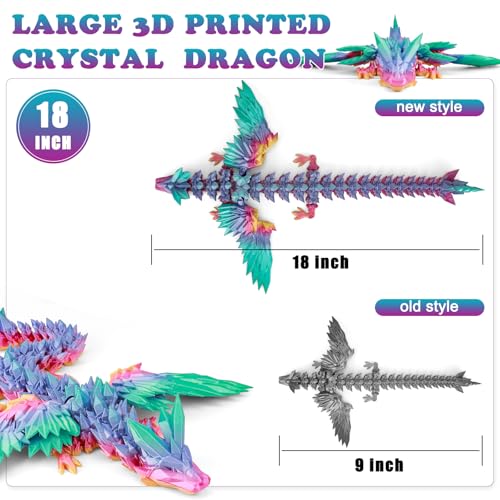 VUTIKPIX 18-Inch 3D Printed Articulated Crystal Dragon - Large Fidget Toy and Desk Decor, Fully Movable Wings, Eco-Friendly PLA