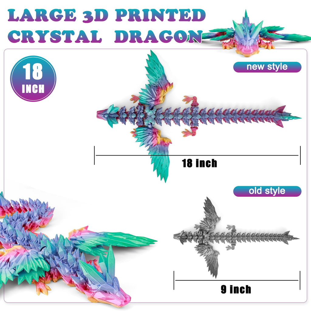 VUTIKPIX 18-Inch 3D Printed Articulated Crystal Dragon - Large Fidget Toy and Desk Decor, Fully Movable Wings, Eco-Friendly PLA