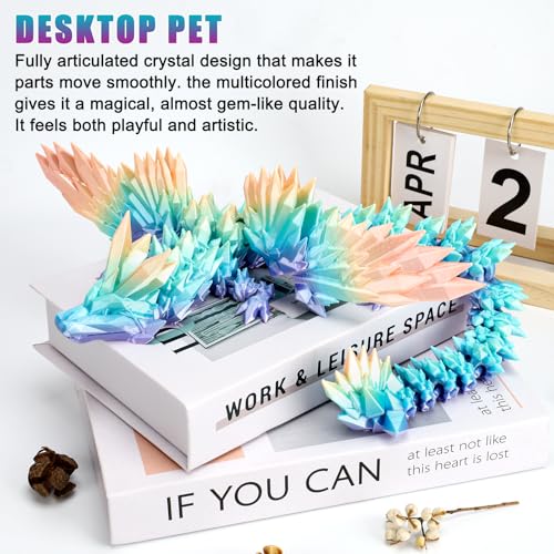 VUTIKPIX 18-Inch 3D Printed Articulated Crystal Dragon - Large Fidget Toy and Desk Decor, Fully Movable Wings, Eco-Friendly PLA