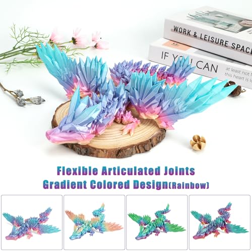 VUTIKPIX 18-Inch 3D Printed Articulated Crystal Dragon - Large Fidget Toy and Desk Decor, Fully Movable Wings, Eco-Friendly PLA