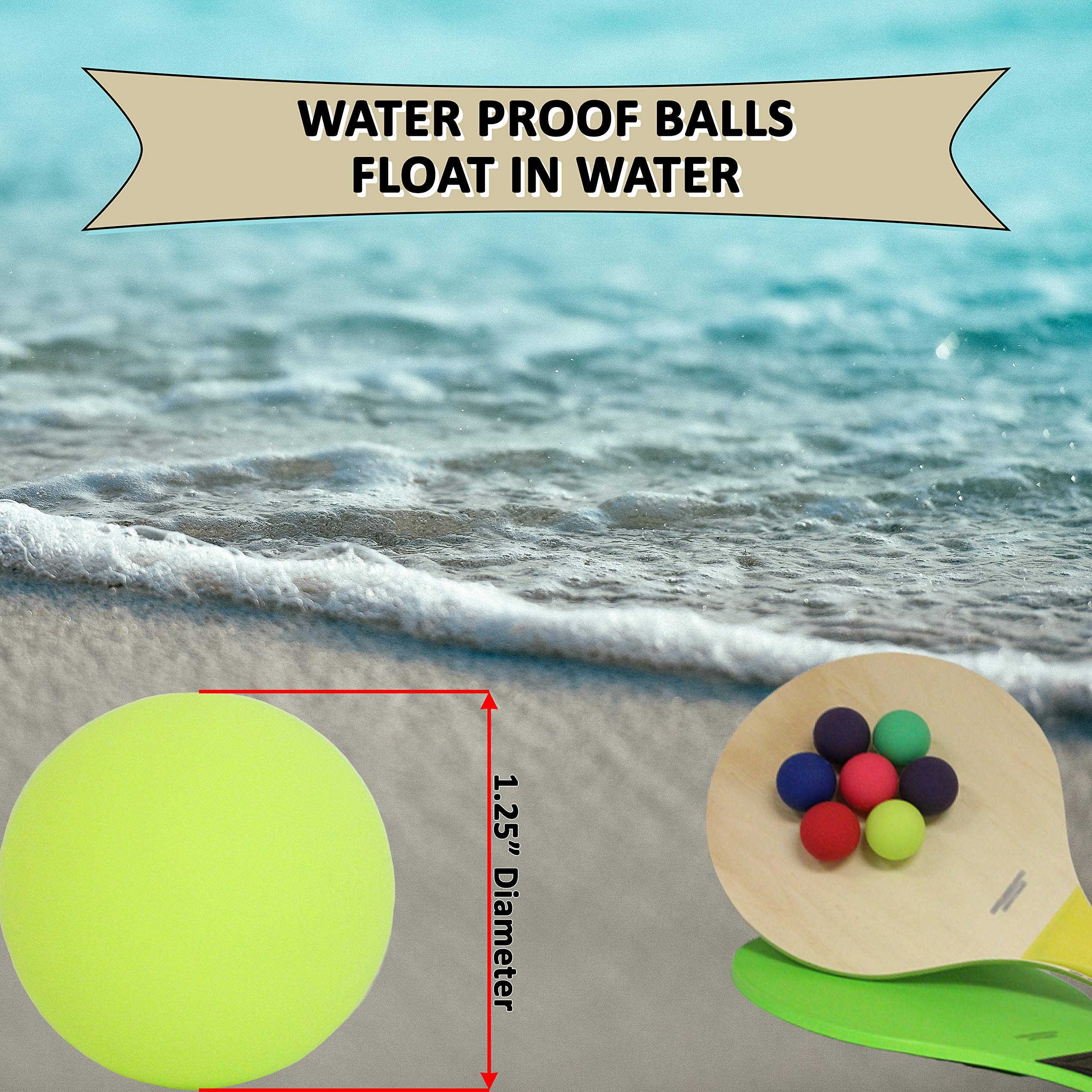 W4W Beach Paddle Ball Replacement Balls – Set of 7, Waterproof, Low Resilience, 1.25 Inch Diameter