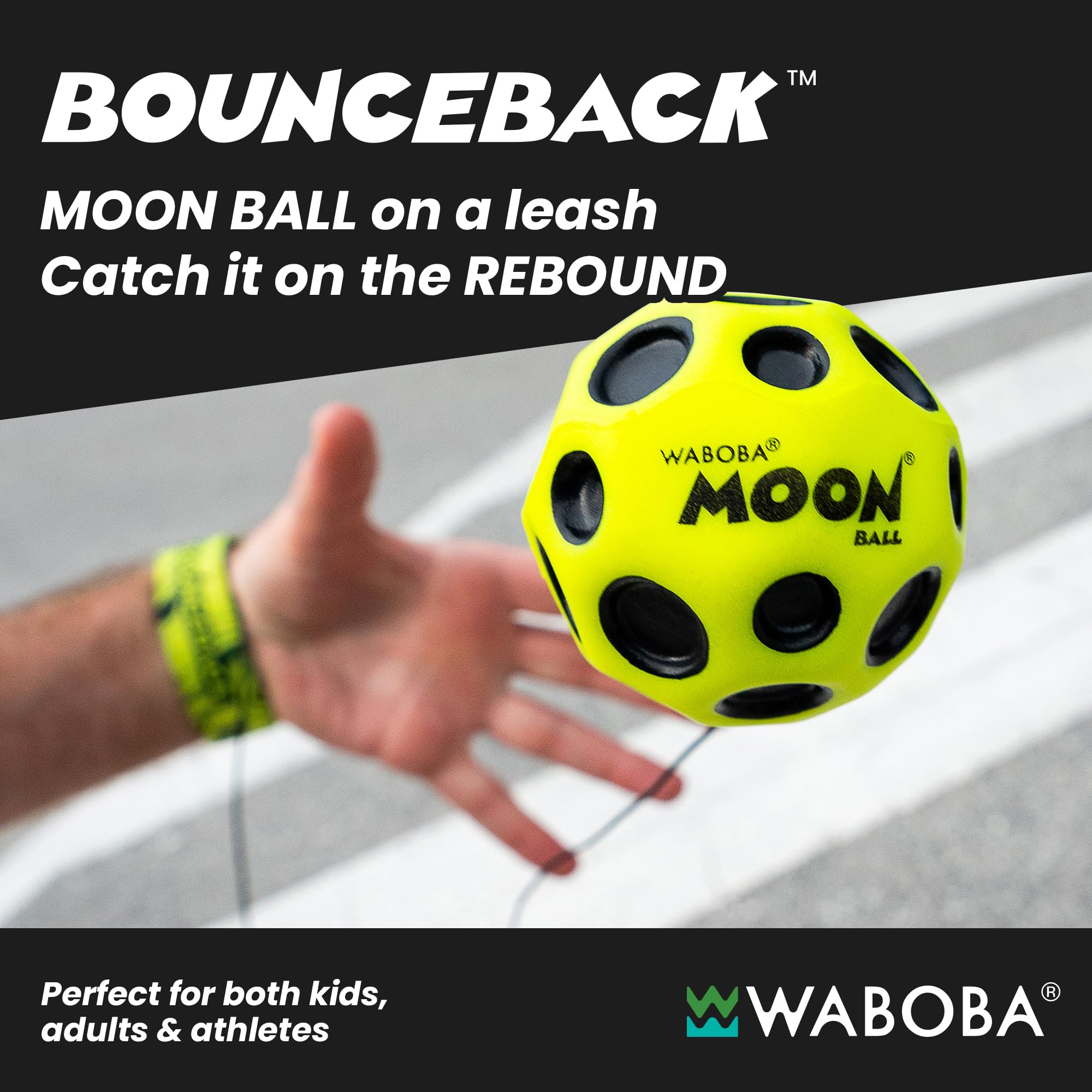Waboba Bounceback Returning Moon Ball – Hyper-Bouncy Ball Returns to You, 49g, Yellow, Ages 8+
