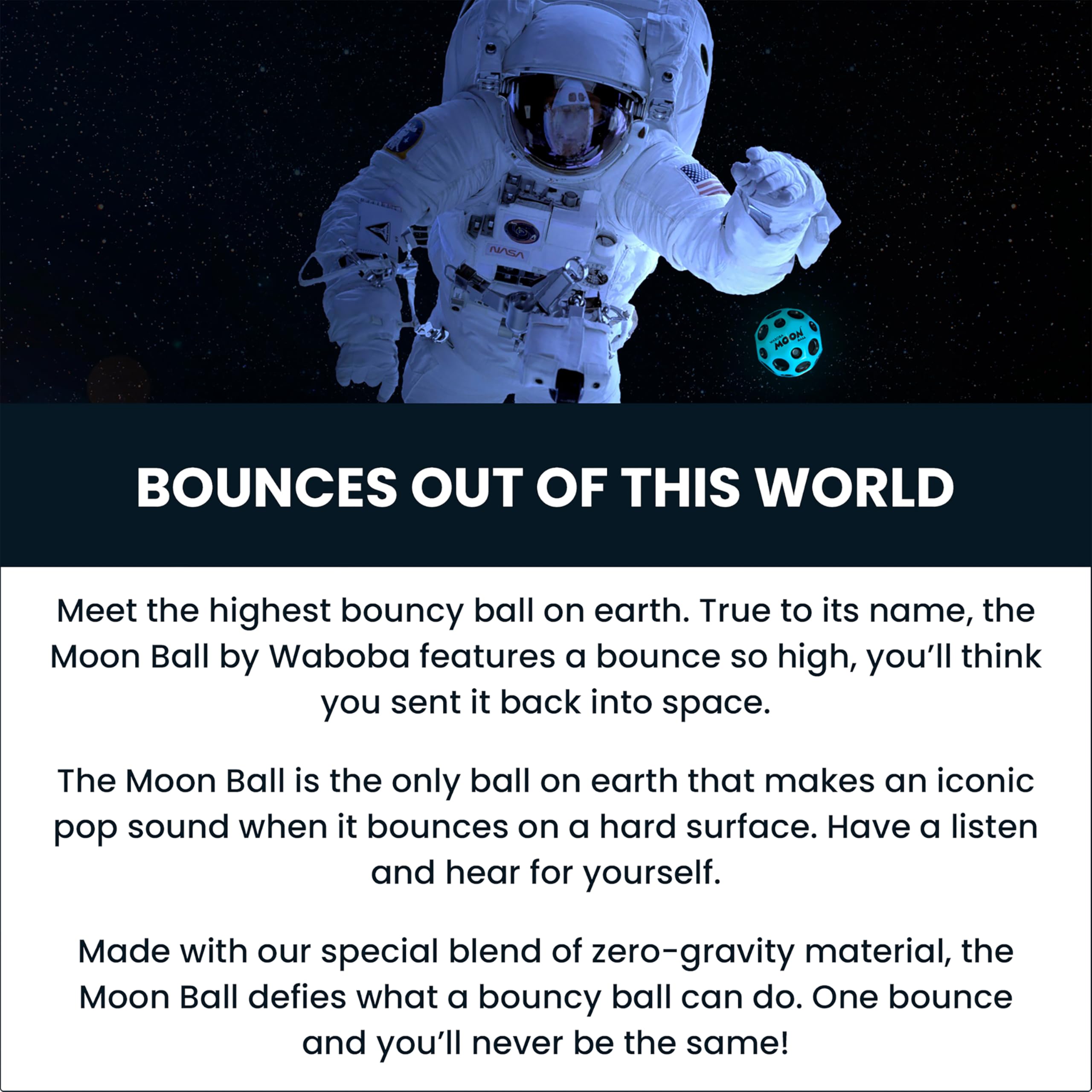 Waboba Moon Ball - Hyper Bouncy Ball with Pop Sound - Black/Silver