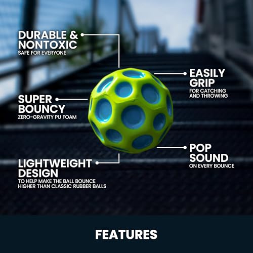 Waboba Moon Ball Rainbow – Super High Bouncy Ball with Zero Gravity Foam & Pop Sound for All Ages