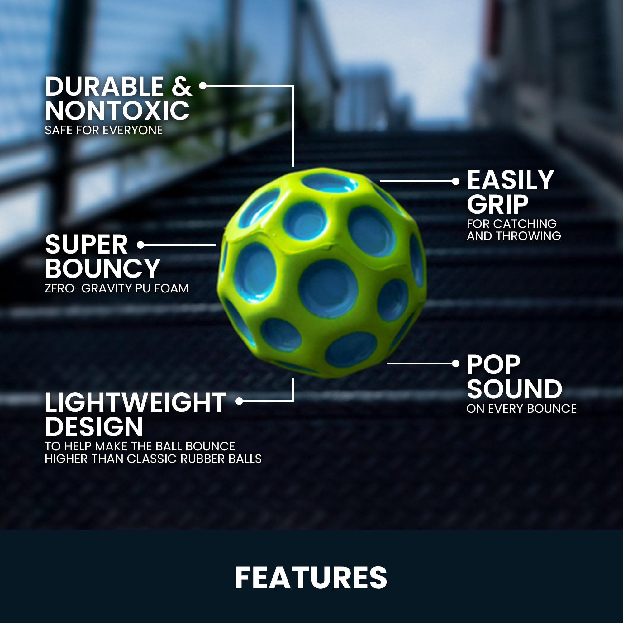 Waboba Moon Ball Rainbow – Super High Bouncy Ball with Zero Gravity Foam & Pop Sound for All Ages