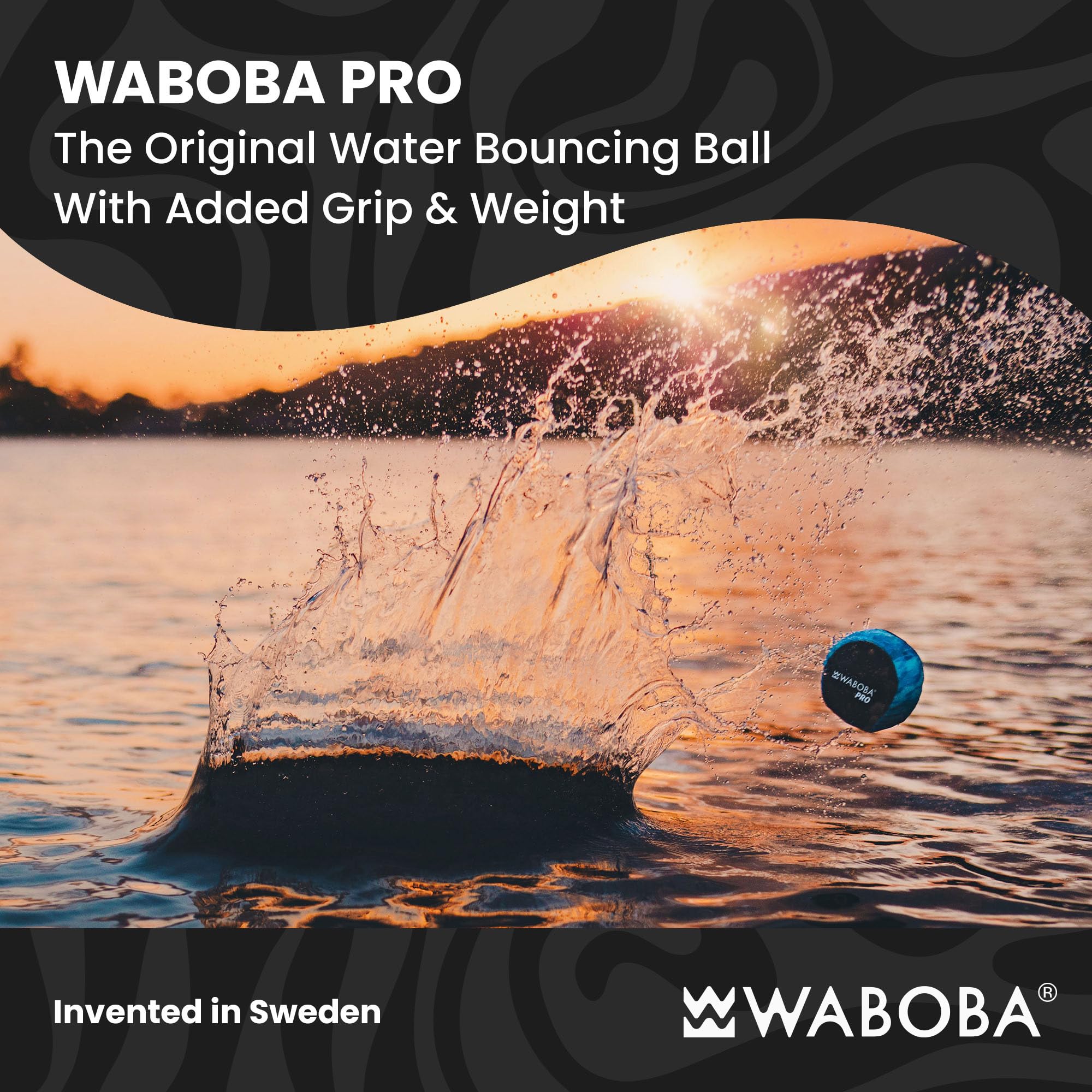 Waboba Pro Water Skipping Ball – Colorful Lines, 2.2-Inch, for Beach and Pool Games