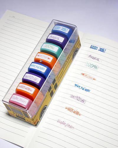 WAFJAMF 8-Pack Self-Inking Teacher Stamps – Motivational Grading Stamps for Homework, Classroom Rewards, Elementary Educators