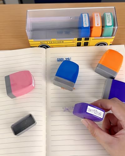 WAFJAMF 8-Pack Self-Inking Teacher Stamps – Motivational Grading Stamps for Homework, Classroom Rewards, Elementary Educators