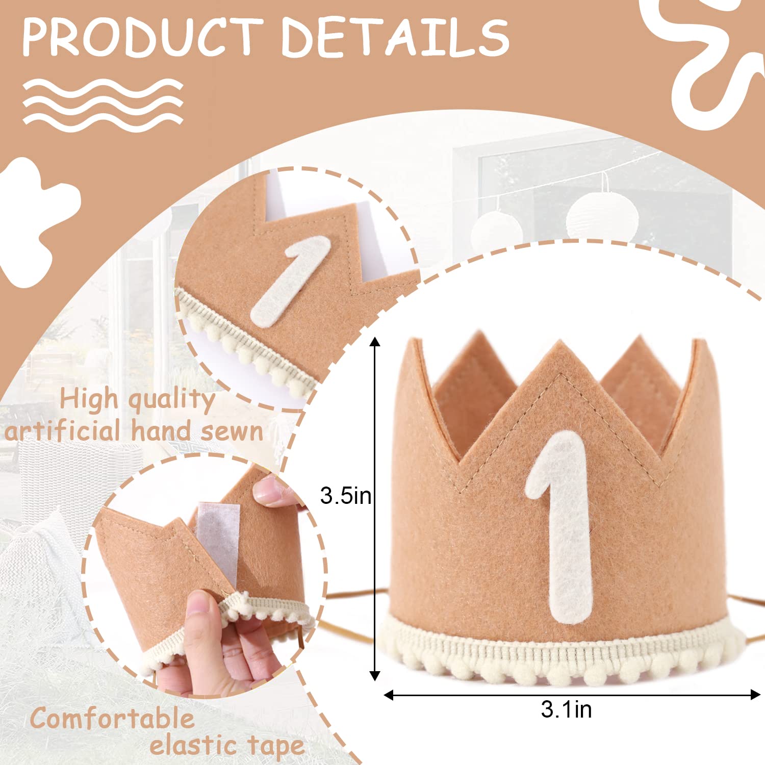 WAHAWU Baby 1st Birthday Crown - Pink Candy Color Headwear with Number 1 Design for Birthday Party Decor