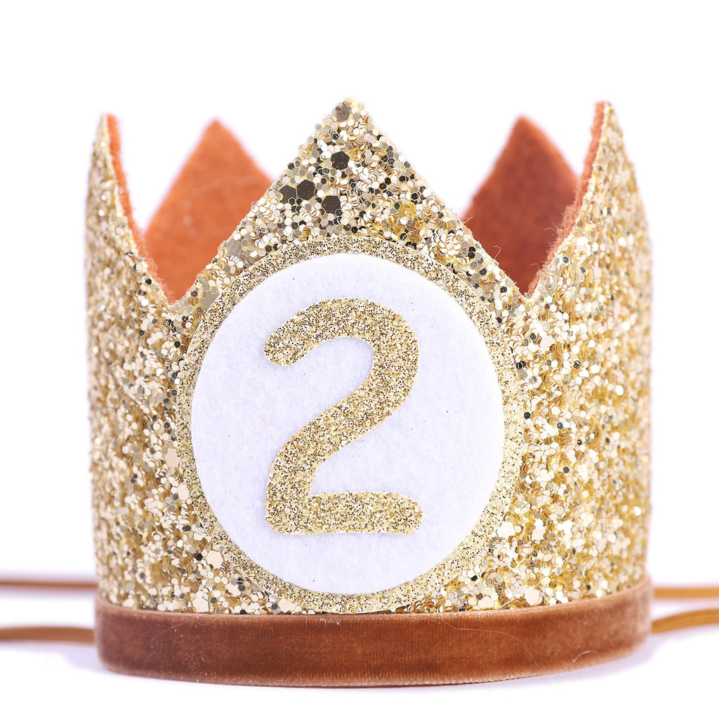 WAHAWU Baby Crown for 2nd Birthday - Glitter Crown Hat with Elastic Headband (Brown)