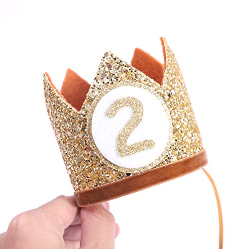 WAHAWU Baby Crown for 2nd Birthday - Glitter Crown Hat with Elastic Headband (Brown)