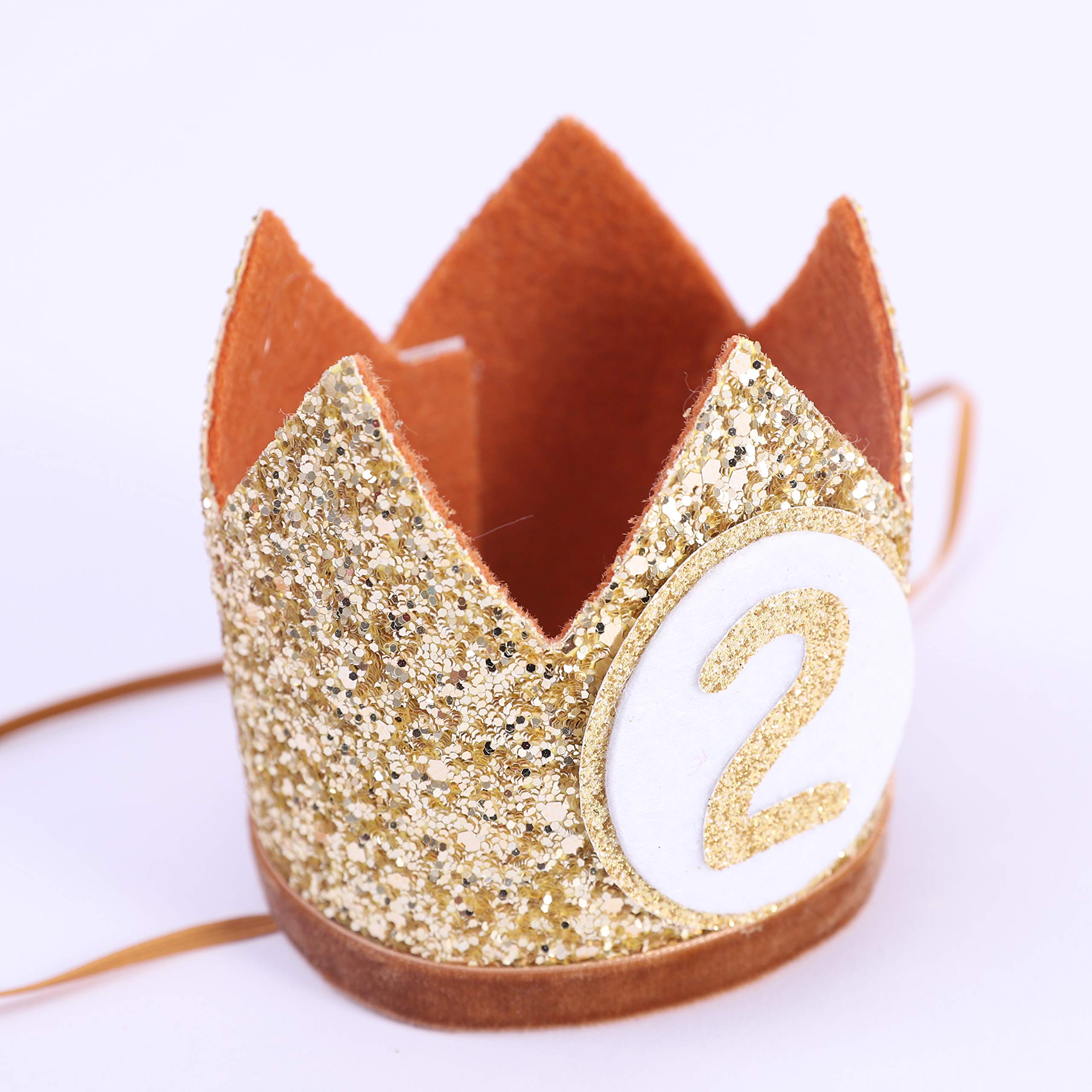 WAHAWU Baby Crown for 2nd Birthday - Glitter Crown Hat with Elastic Headband (Brown)