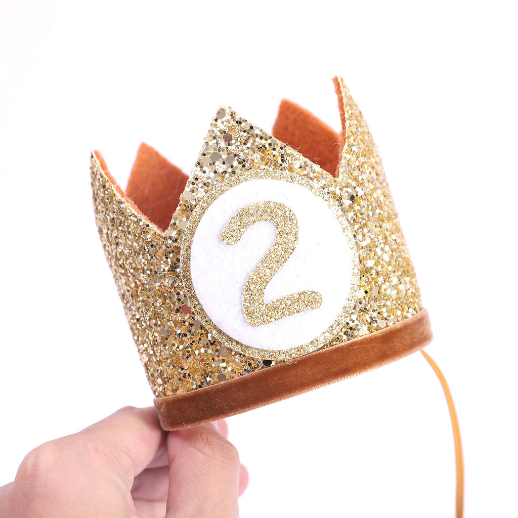 WAHAWU Baby Crown for 2nd Birthday - Glitter Crown Hat with Elastic Headband (Brown)