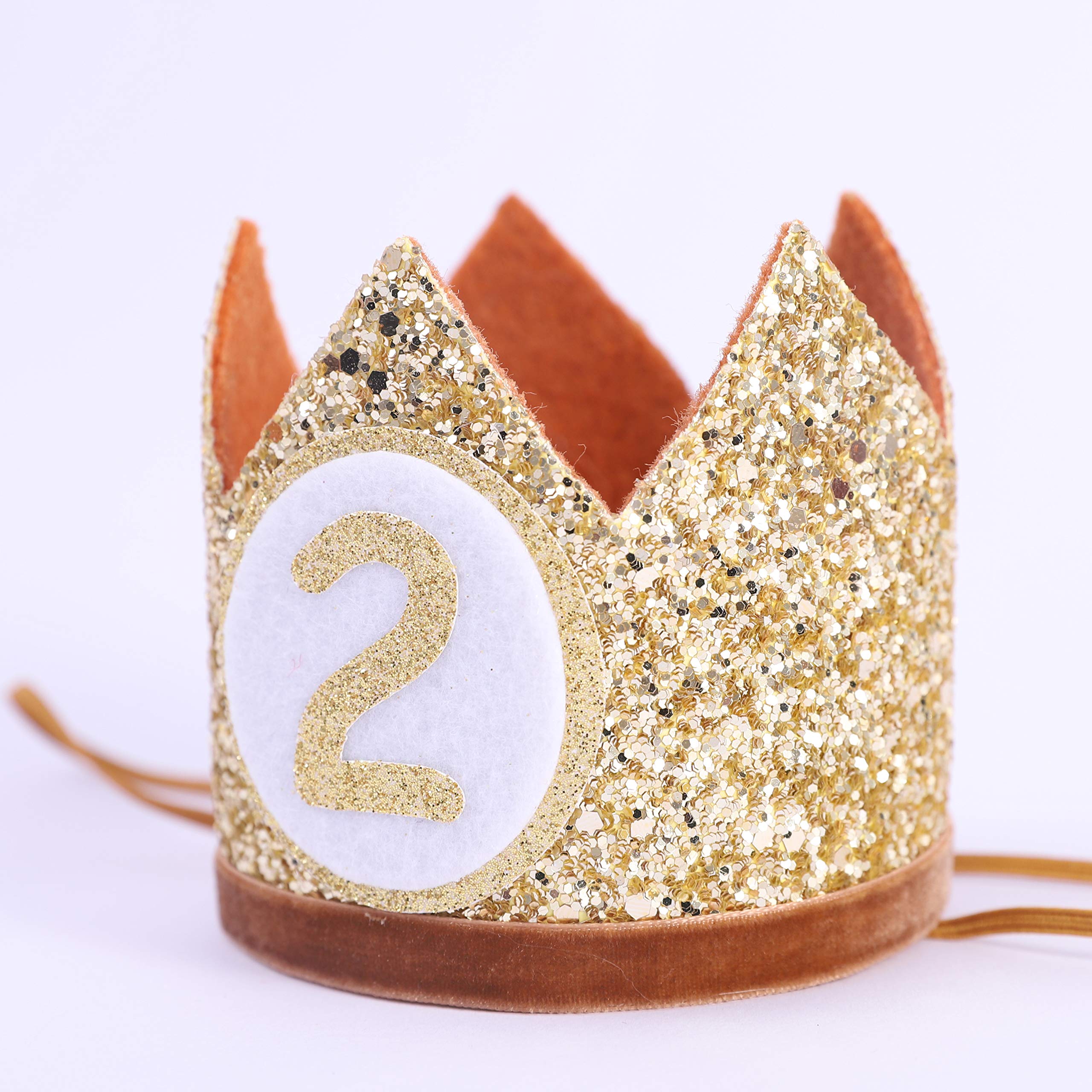WAHAWU Baby Crown for 2nd Birthday - Glitter Crown Hat with Elastic Headband (Brown)