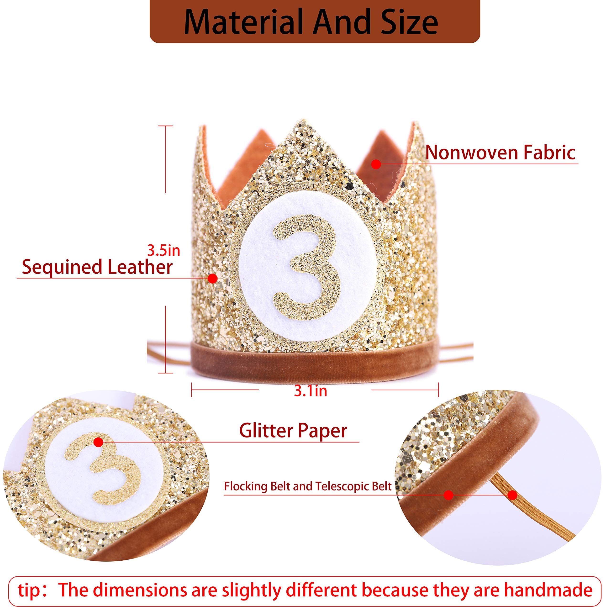 WAHAWU Baby Crown for 3rd Birthday - Glitter Crown Hat, Handmade Party Headwear for Toddlers