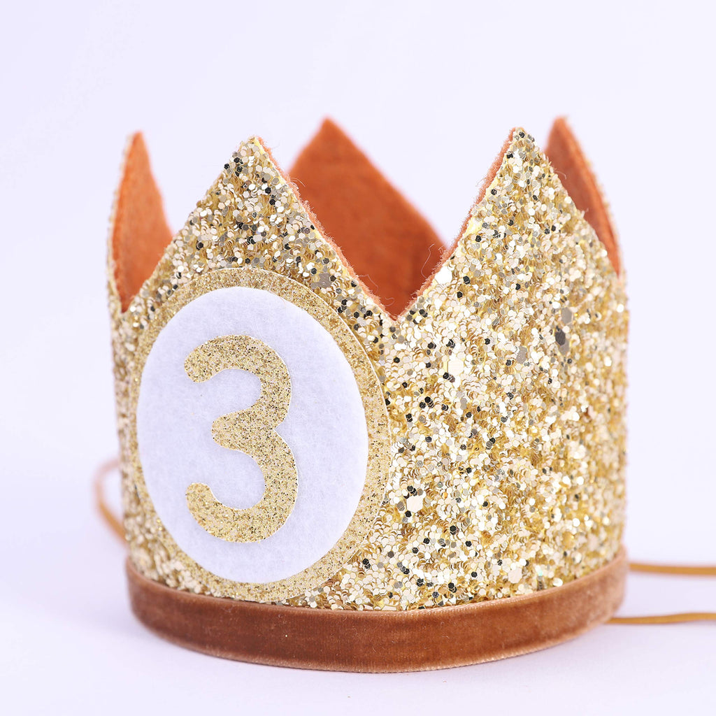 WAHAWU Baby Crown for 3rd Birthday - Glitter Crown Hat, Handmade Party Headwear for Toddlers
