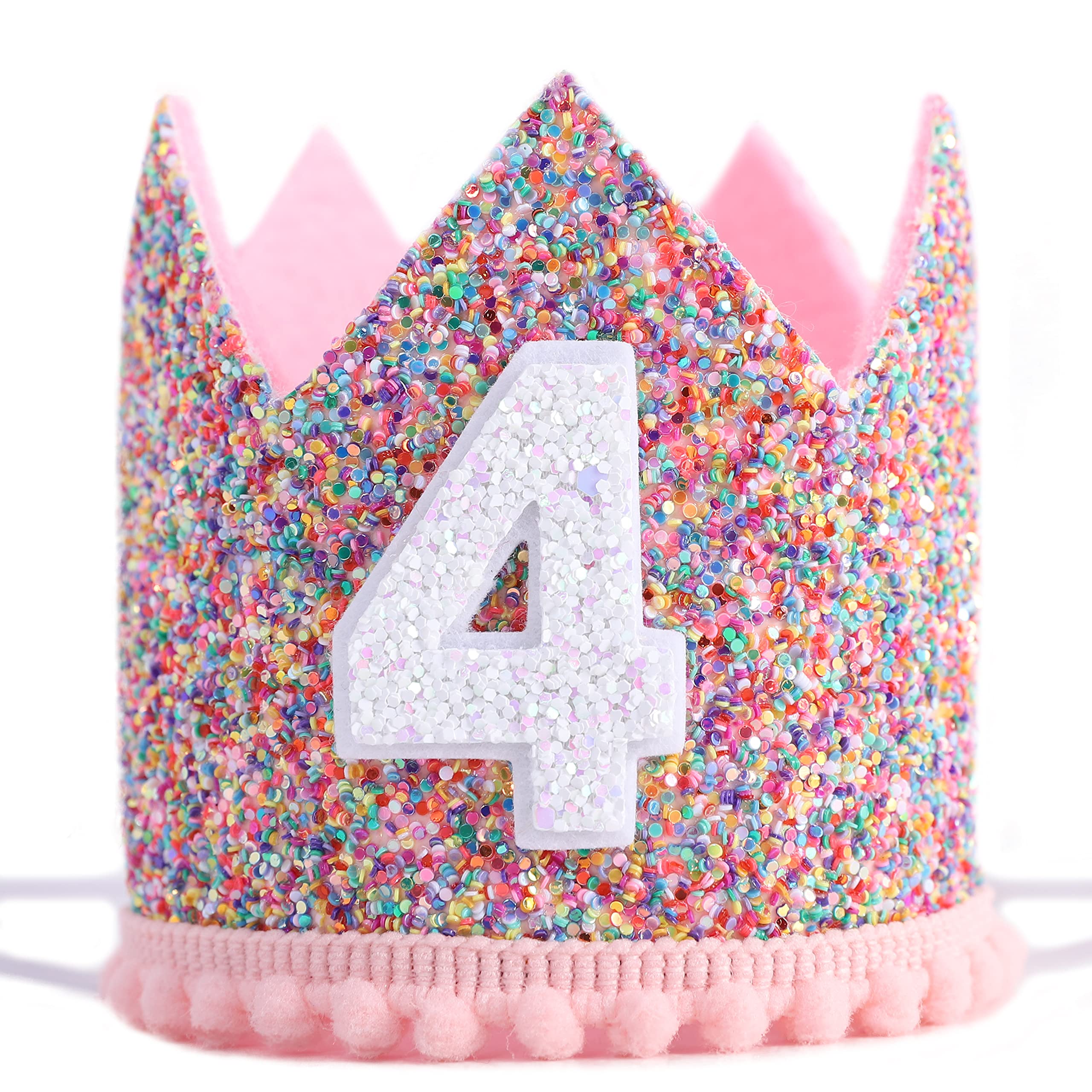 WAHAWU Rainbow Crown – Handmade Glitter Birthday Hat for Girls, 4th Party Photo Prop