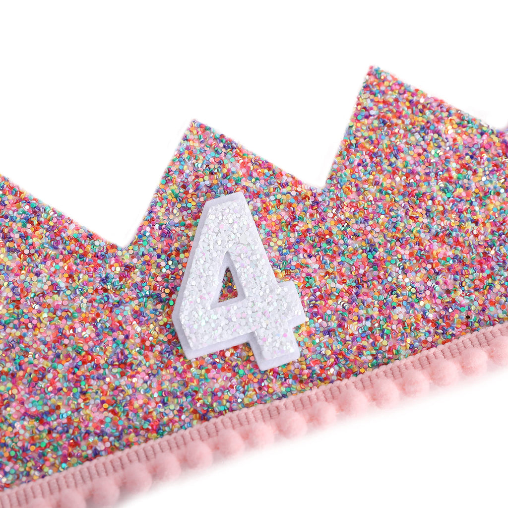 WAHAWU Rainbow Crown – Handmade Glitter Birthday Hat for Girls, 4th Party Photo Prop