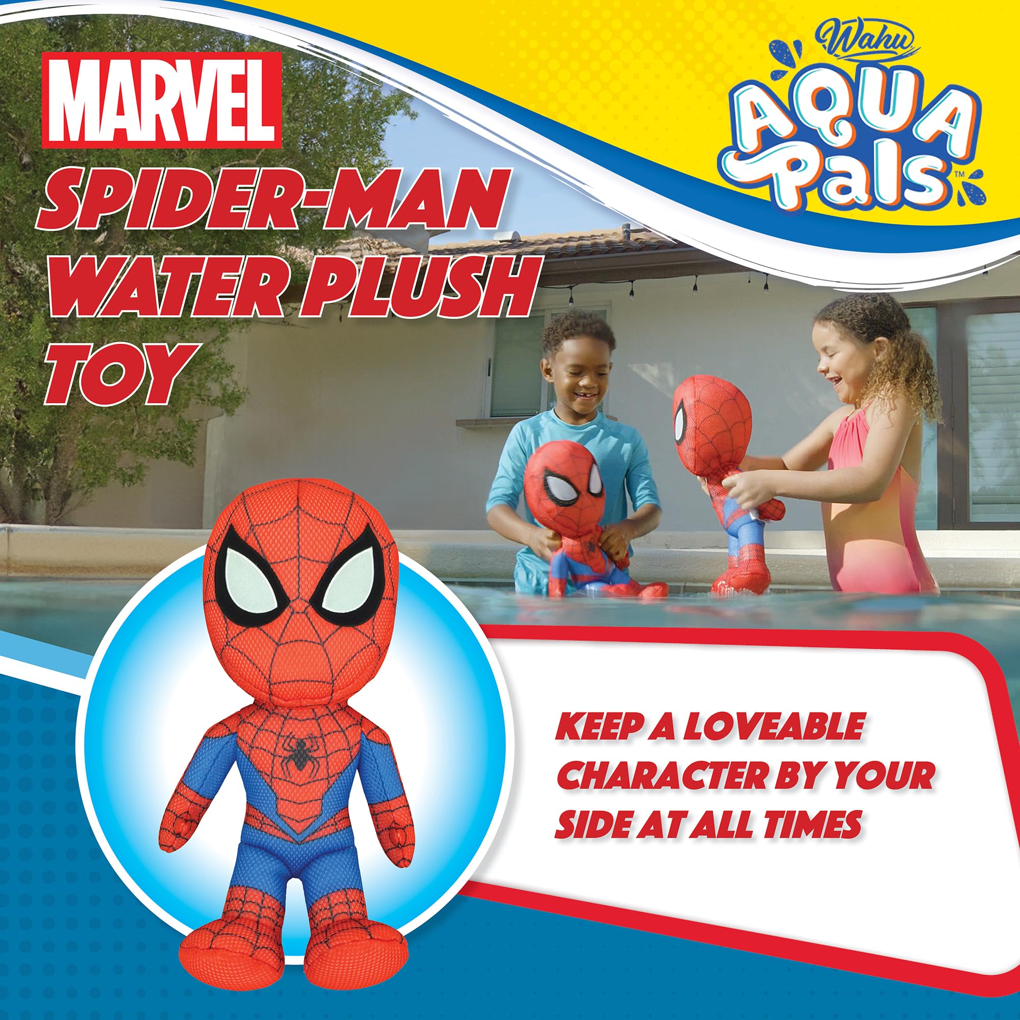 WAHU Aqua Pals Spider-Man Water-Ready Plush Toy – 16-Inch Washable Pool & Bath Friend for Kids 2+